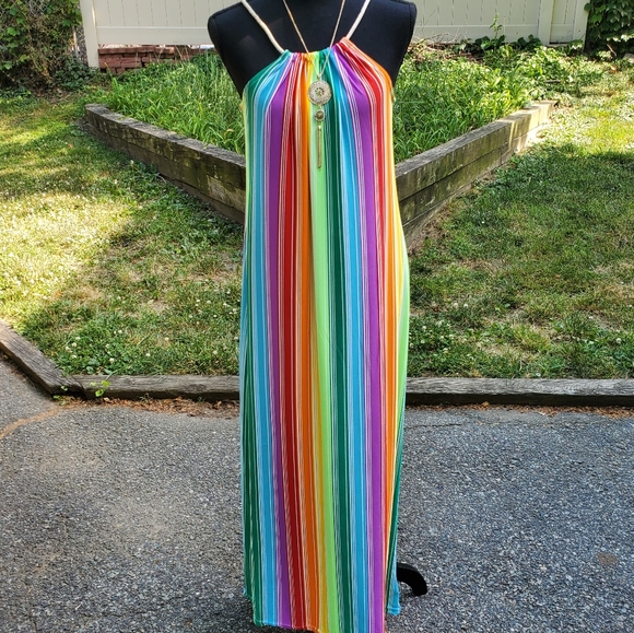 Love Dresses & Skirts - Rainbow stripe Bohemian Maxi dress